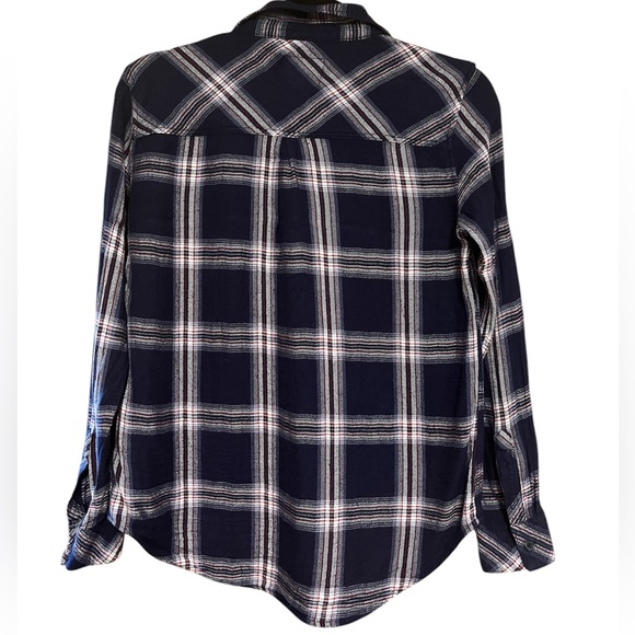 Rails Women’s Long Sleeved Button Front Rayon Navy Mulberry White Plaid Shirt, S - Picture 3 of 8